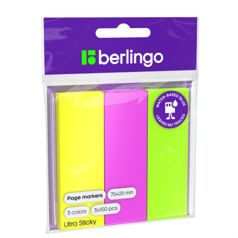Закладки клейкие бумажные Berlingo Ultra Sticky - 25*75 мм - 3*100 л Закладки клейкие бумажные Berlingo Ultra Sticky - 25*75 мм - 3*100 л