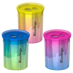 Точилка пластиковая с контейнером Berlingo Radiance - 2 отверстия - Ассорти