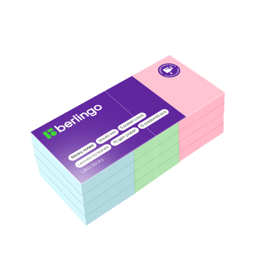Липкий блок Berlingo Ultra Sticky - 50*40 мм - 100 листов - Ассорти Липкий блок Berlingo Ultra Sticky - 50*40 мм - 100 листов - Ассорти