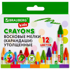 Мелки восковые Brauberg Kids - 12 цветов - Трехгранные