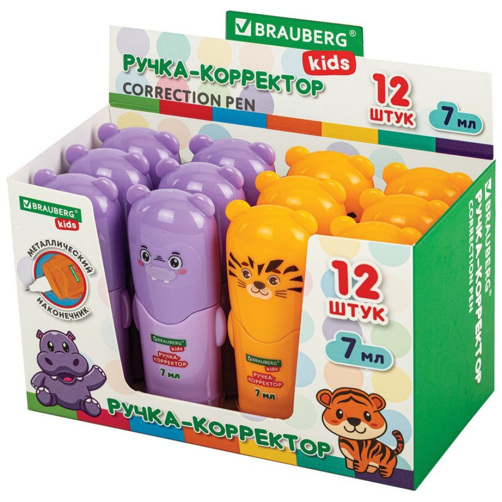 Корректор-ручка Brauberg Kids Зверята - 7 мл - Металлический наконечник Корректор-ручка Brauberg Kids Зверята - 7 мл - Металлический наконечник