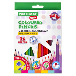 Набор цветных карандашей Brauberg Kids New - 36 цветов - Трехгранные Набор цветных карандашей Brauberg Kids New - 36 цветов - Трехгранные