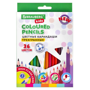 Набор цветных карандашей Brauberg Kids New - 36 цветов - Трехгранные