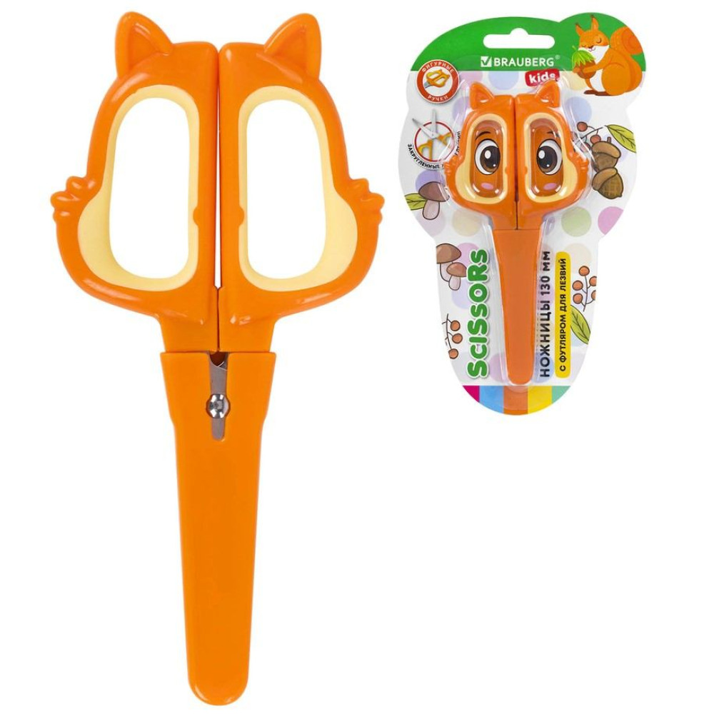 Ножницы Brauberg Kids Белочка с чехлом - 130 мм Ножницы Brauberg Kids Белочка с чехлом - 130 мм