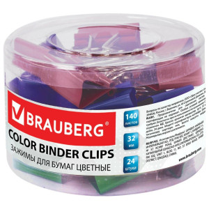 Зажимы для бумаг Brauberg Standard - 32 мм - Цветные - 24 шт
