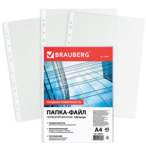 Файлы с перфорацией Brauberg - А4 - 45 мкм - Глянцевые - 100 шт