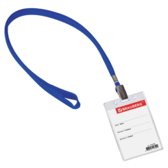 Бейдж вертикальный Brauberg на синей ленте 45 см - 90*60 мм