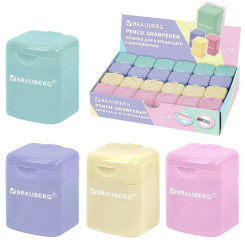Точилка пластиковая с контейнером Brauberg Pastel - Ассорти Точилка пластиковая с контейнером Brauberg Pastel - Ассорти
