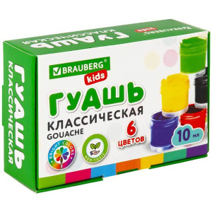 Гуашь Brauberg Kids - 6 цветов - 60 мл
