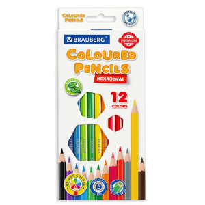 Набор цветных карандашей Brauberg Premium - Шестигранные - 12 цветов
