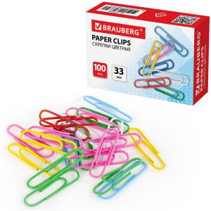 Скрепки цветные Brauberg - 33 мм - 100 шт