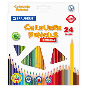Набор цветных карандашей Brauberg Premium - 24 цвета - Трехгранные