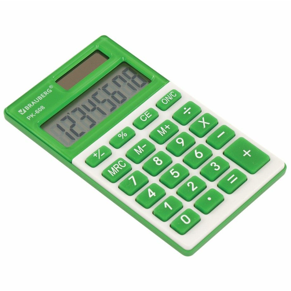 Калькулятор карманный Brauberg PK-608-GN - 8 разрядов - Зелёный Калькулятор карманный Brauberg PK-608-GN - 8 разрядов - Зелёный