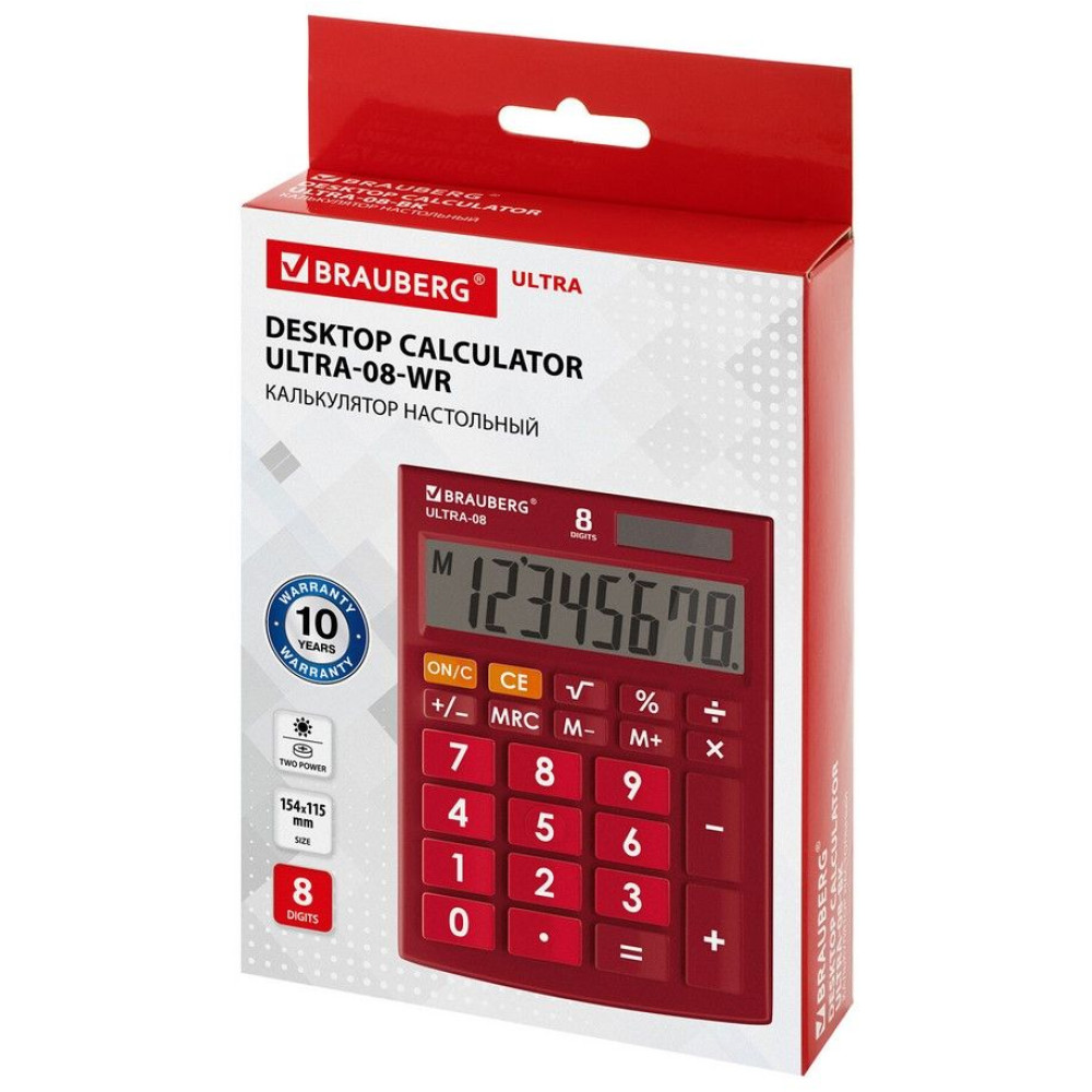 Калькулятор настольный Brauberg ULTRA-08-WR - 8 разрядов - Бордовый Калькулятор настольный Brauberg ULTRA-08-WR - 8 разрядов - Бордовый