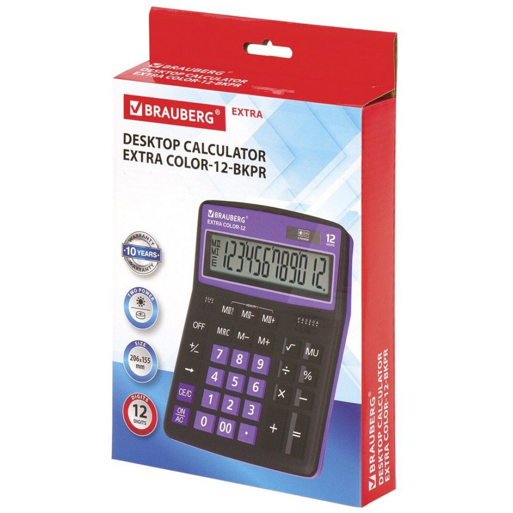 Калькулятор настольный Brauberg Extra Color-12-BKPR - 12 разрядов - Чёрно-фиолетовый Калькулятор настольный Brauberg Extra Color-12-BKPR - 12 разрядов - Чёрно-фиолетовый