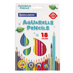 Набор акварельных карандашей Brauberg PREMIUM AQUARELLE - утолщенный грифель - 18 цветов - Трехгранные