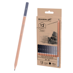 Набор чернографитных карандашей Brauberg Art Classic - 4H-8B - 12шт Набор чернографитных карандашей Brauberg Art Classic - 4H-8B - 12шт