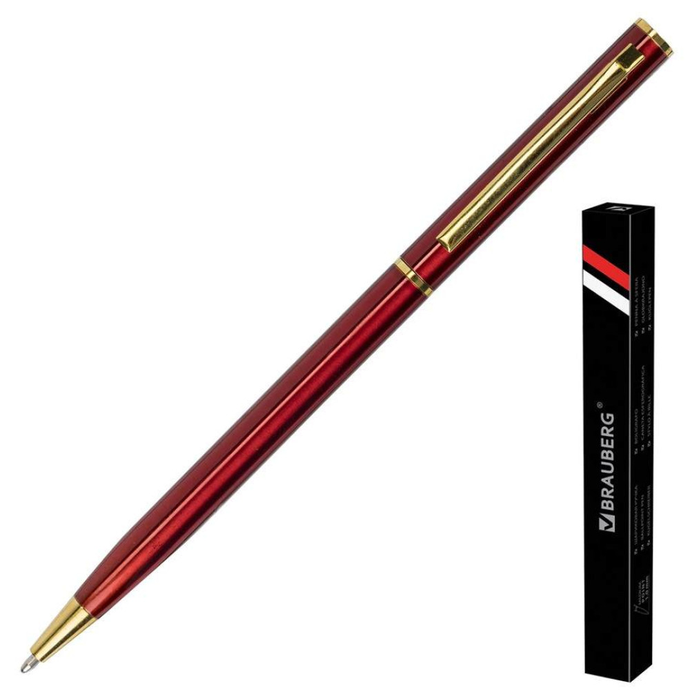 Ручка шариковая подарочная автоматическая Brauberg Slim Burgundy - 0,7 мм - Синяя Ручка шариковая подарочная автоматическая Brauberg Slim Burgundy - 0,7 мм - Синяя