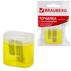 Точилка пластиковая с контейнером Brauberg Chief - 2 отверстия - Ассорти