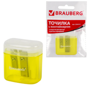 Точилка пластиковая с контейнером Brauberg Chief - 2 отверстия - Ассорти