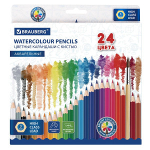 Набор цветных акварельных карандашей Brauberg - 24 цвета - Шестигранные