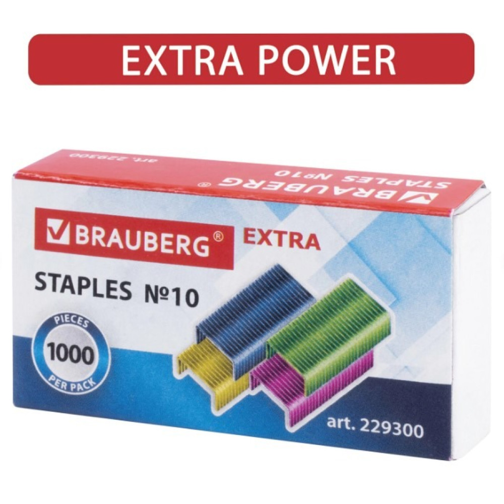 Скобы для степлера Brauberg Extra - №10 - Цветные - 1000шт Скобы для степлера Brauberg Extra - №10 - Цветные - 1000шт