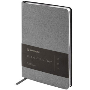 Ежедневник недатированный гибкий Brauberg Metallic - А5 - 136 листов - Серебряный