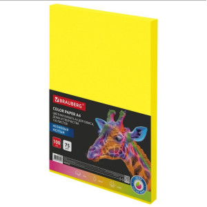 Бумага цветная Brauberg Неон - А4 - 100 листов - Желтая