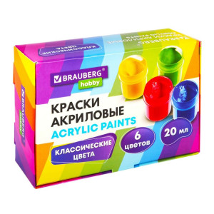 Краски акриловые Brauberg Hobby - 6 цветов
