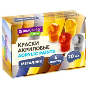 Краски акриловые Brauberg Hobby металлик - 20 мл - 6 цветов