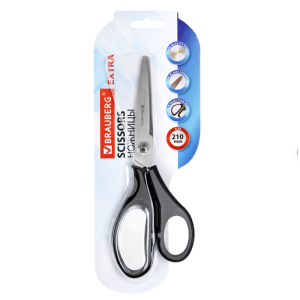 Ножницы Brauberg Extra - 2-х сторонняя заточка - 21,0 см - Серо-черные