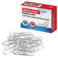 Скрепки никелированные Brauberg Extra - 50 мм - 50шт Скрепки никелированные Brauberg Extra - 50 мм - 50шт