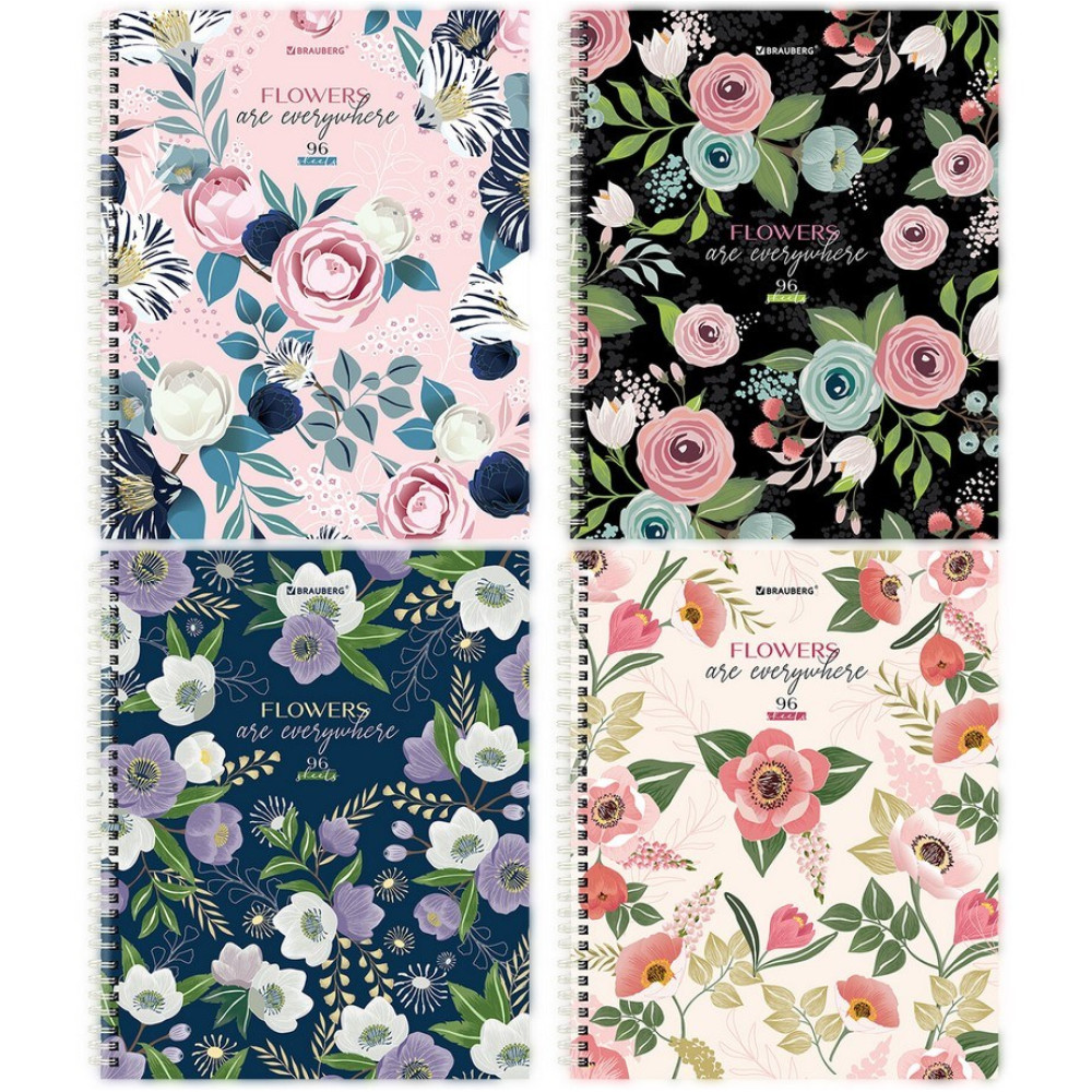 Тетрадь общая Brauberg Flowers - А4 - 96 листов - На спирали - Клетка Тетрадь общая Brauberg Flowers - А4 - 96 листов - На спирали - Клетка