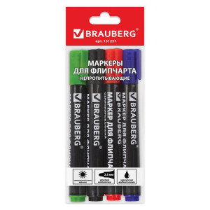 Набор маркеров Brauberg для флипчарта - 2,5 мм - 4 цвета