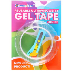 Скотч двусторонний многоразовый с ножом DV - 23 мм - 1,4 м - Прозрачный