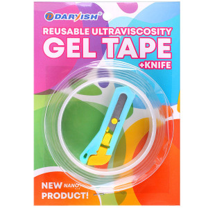 Скотч двусторонний многоразовый с ножом DV - 23 мм - 1,4 м - Прозрачный