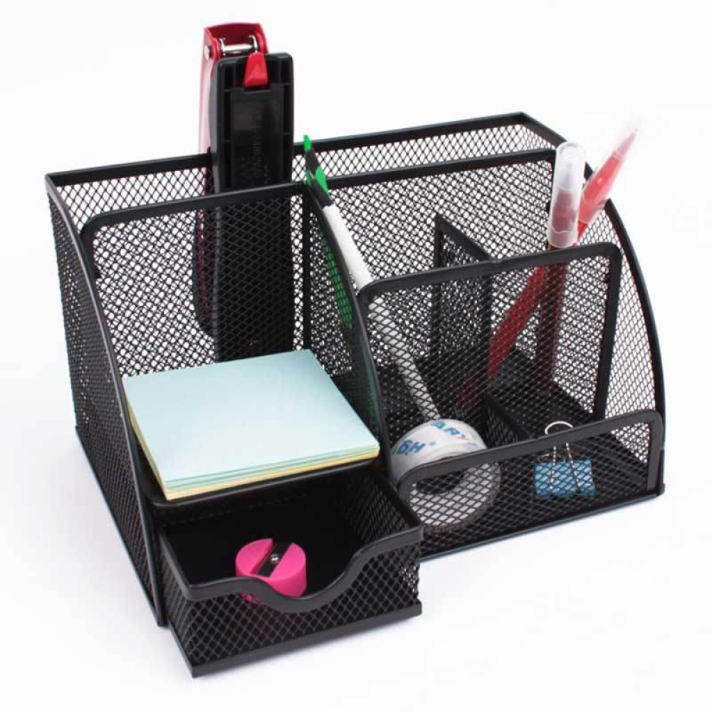 Подставка канцелярская металлическая Darvish с выдвижной полкой - 7 отделений - Черная Подставка канцелярская металлическая Darvish с выдвижной полкой - 7 отделений - Черная