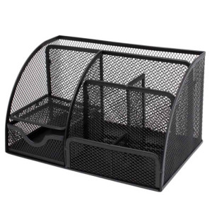 Подставка канцелярская металлическая Darvish с выдвижной полкой - 7 отделений - Черная