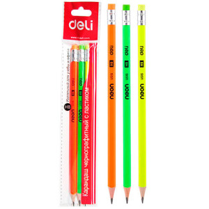 Карандаш Deli Neon - Чернографитный - HB - С ластиком - Заточен