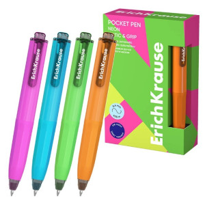 Ручка шариковая автоматическая ErichKrause Poсket Pen Matic&Grip Neon - 0,5 мм - Синяя