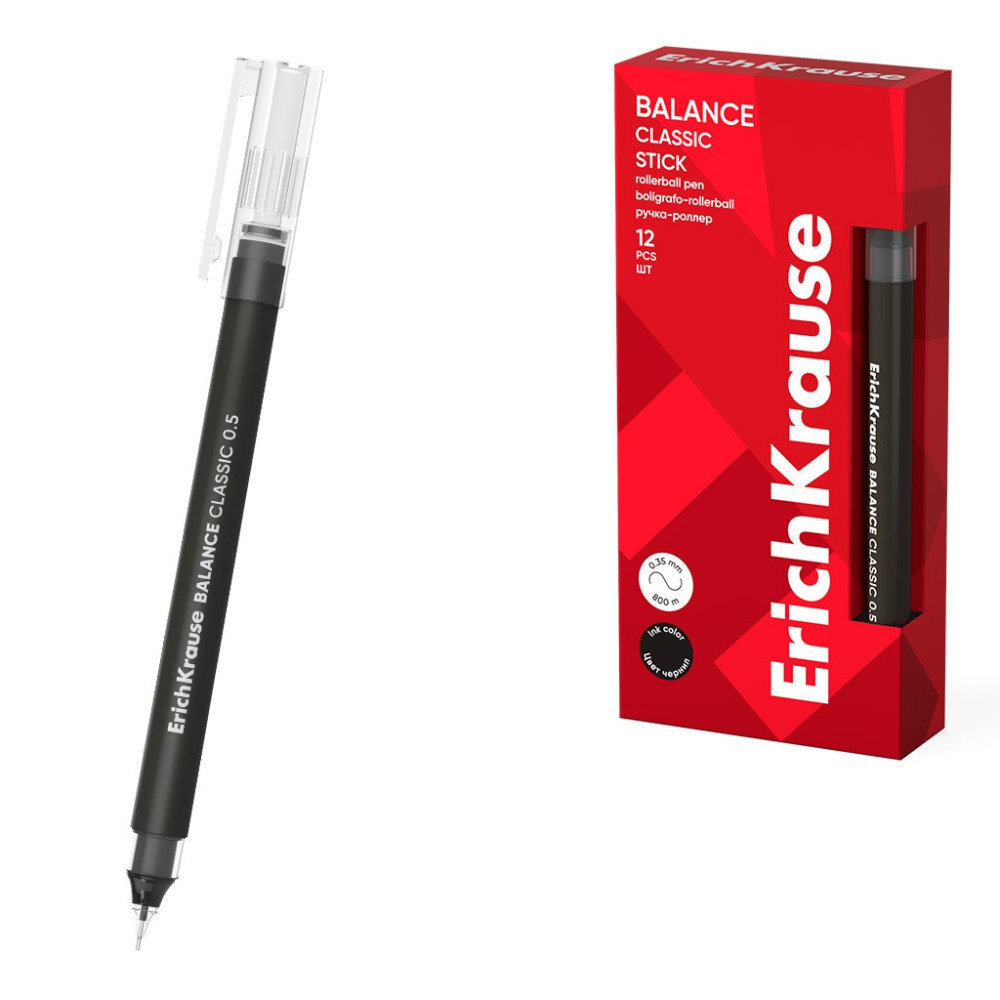 Ручка-роллер ErichKrause Balance Stick Classic - 0.5 мм - Черная Ручка-роллер ErichKrause Balance Stick Classic - 0.5 мм - Черная