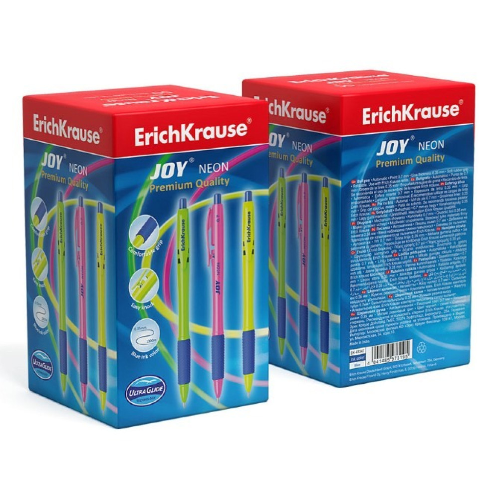 Ручка шариковая автоматическая ErichKrause Joy Matic&Grip Neon - 0,7 мм - Синяя Ручка шариковая автоматическая ErichKrause Joy Matic&Grip Neon - 0,7 мм - Синяя