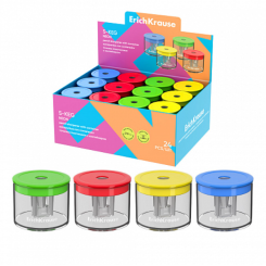 Точилка пластиковая с контейнером ErichKrause Бочонок - Ассорти