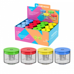 Точилка пластиковая с контейнером ErichKrause Бочонок - Ассорти