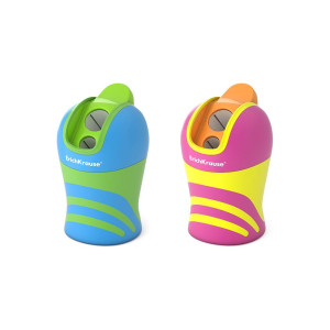 Точилка пластиковая с контейнером ErichKrause Cyber Sport - 2 отверстия - Ассорти