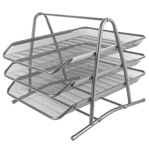 Лоток для бумаг металлический серебристый Darvish - 3-ярусный