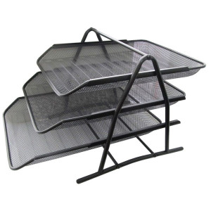 Лоток горизонтальный металлический Gross - 3 отделения - Черный