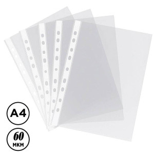Файлы с перфорацией Hua Jie - А4 - 60 мкм - Глянцевые - 100 шт