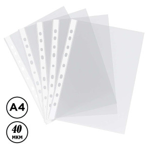 Файлы с перфорацией Hua Jie - А4 - 40 мкм - Глянцевые - 100 шт