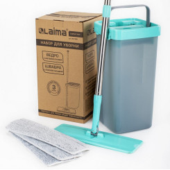 Швабра с отжимом и ведром Laima - 7л двухкамерное, 3 насадки из микрофибры